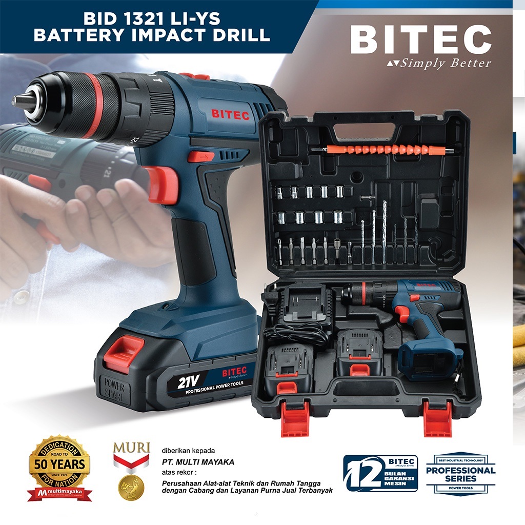 BITEC Bor Baterai 13mm 21V Impact Drill 1500mAh Fast Charging Garansi Resmi 1 Tahun BID 1321 LI-YS