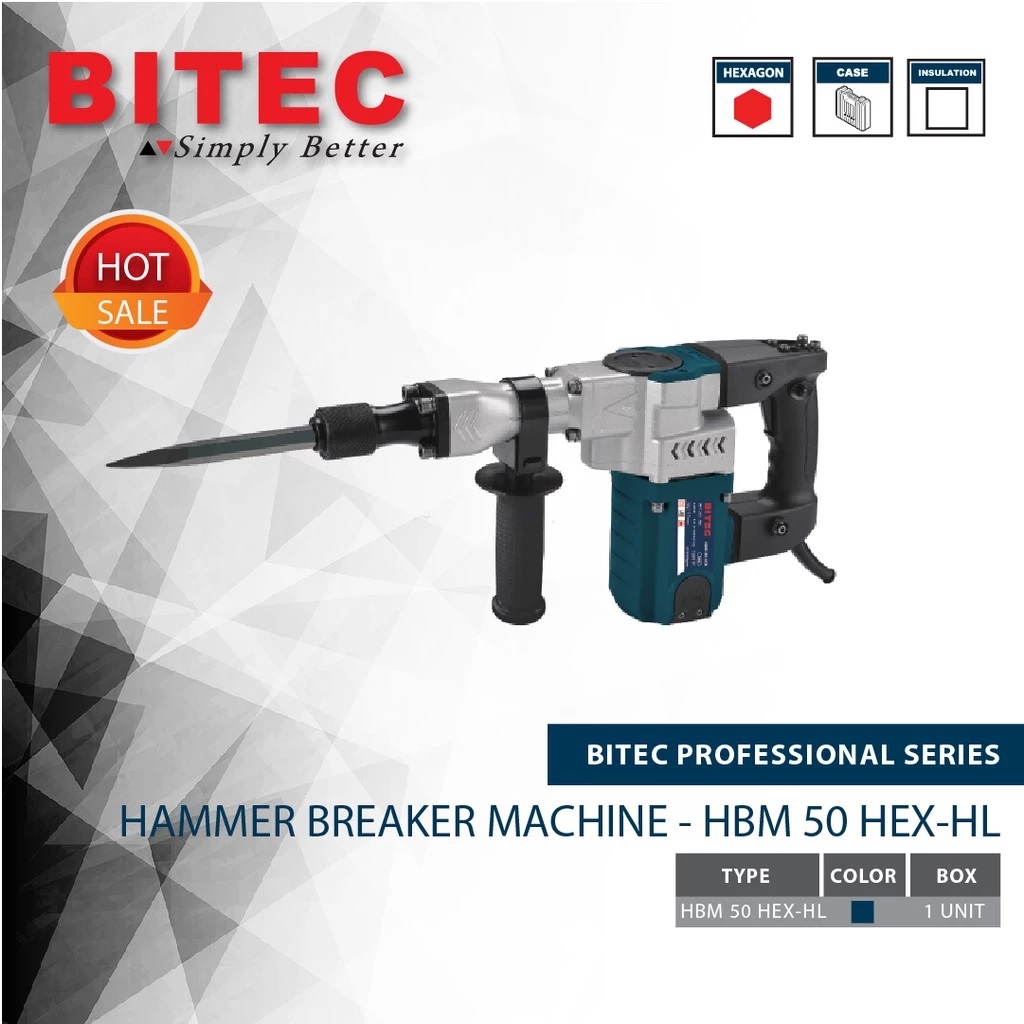 BITEC Mesin Bobok Beton 1050W Hammer Breaker Hexagon 17mm + Case Besi HBM 50 HEX-LW