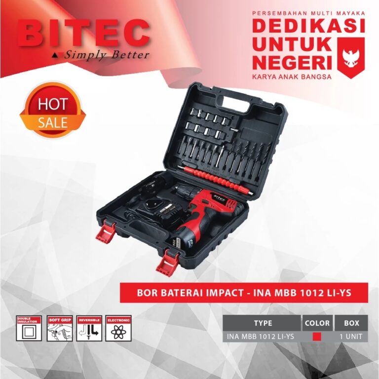 BITEC Mesin Bor Baterai Cordless Impact Drill 12V 1500mAh Bor Tembok Besi Kayu INA MBB 1012 LI-YS