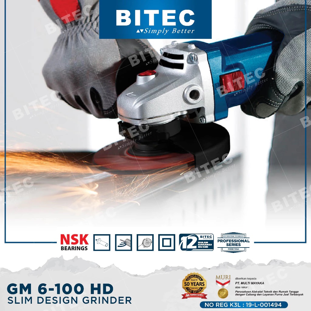 BITEC Mesin Gerinda Tangan 4 Inch 720W Slim Body Protective Guard Garansi Resmi 1 Tahun GM 6-100 HD