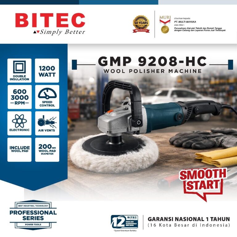 BITEC Mesin Poles Mobil Professional 7 Inch 1200W Variable Speed | Polisher Mobil & Motor | Garansi 1 Tahun GMP 9208-HC