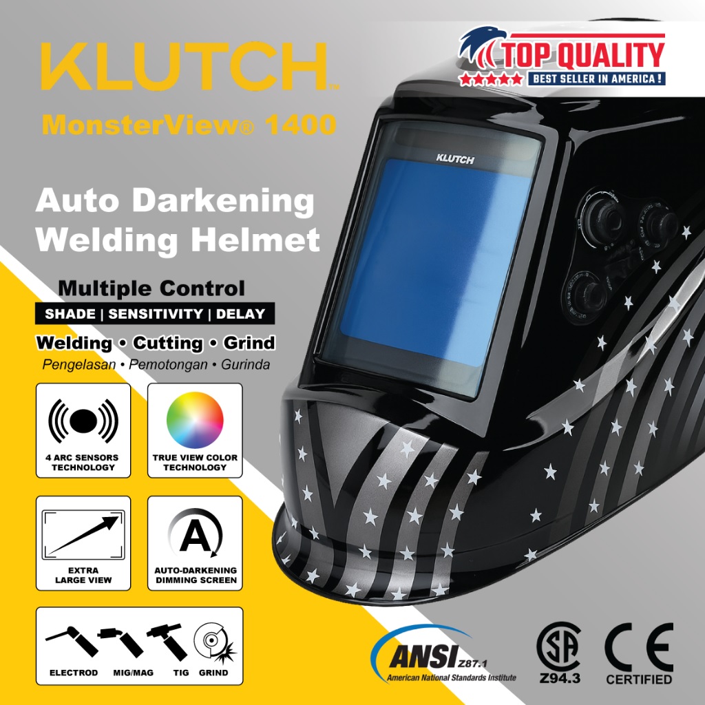 KLUTCH 1400 Helm Las Otomatis Auto Darkening Welding Helmet Topeng Kedok Lensa Lebar TIG MIG MMA Plasma