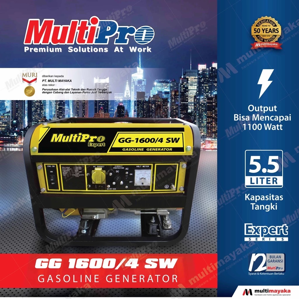 MULTIPRO - GENSET BENSIN / GASOLINE GENERATOR - GG 1600/4 SW - GARANSI RESMI 1 THN