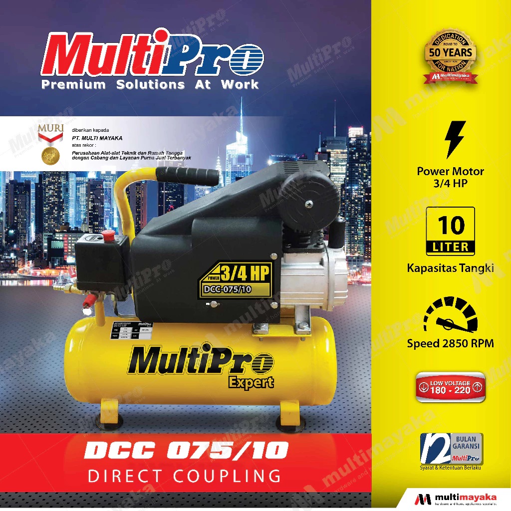 MULTIPRO - KOMPRESSOR ANGIN  DIRECT COUPLING - POWER 34 HP TEKANAN 8 BAR KAPASITAS 10 L - DCC-07510