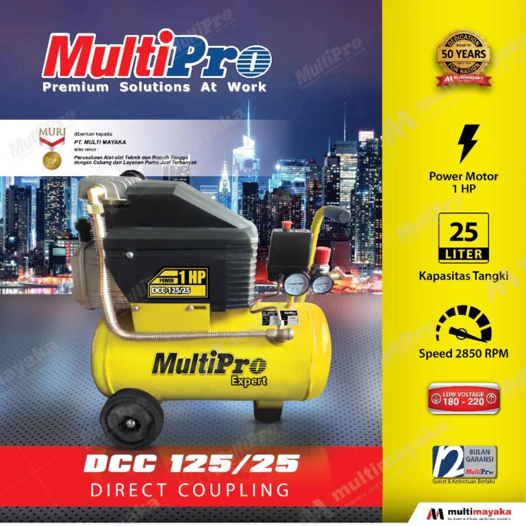 MULTIPRO - KOMPRESSOR UDARA / DIRECT COUPLING - POWER 1 HP TEKANAN 8 BAR KAPASITAS 25 L - DCC-125/25 - GARANSI RESMI 1 THN