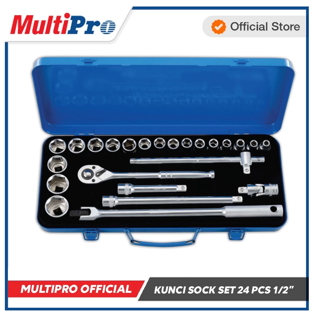 MULTIPRO - KUNCI SOCK SET 24 PCS 1/2" / SOCKET SET 24 PCS 1/2" DR 6PT /12 PT (TAIWAN) - GARANSI RESMI 1 TAHUN