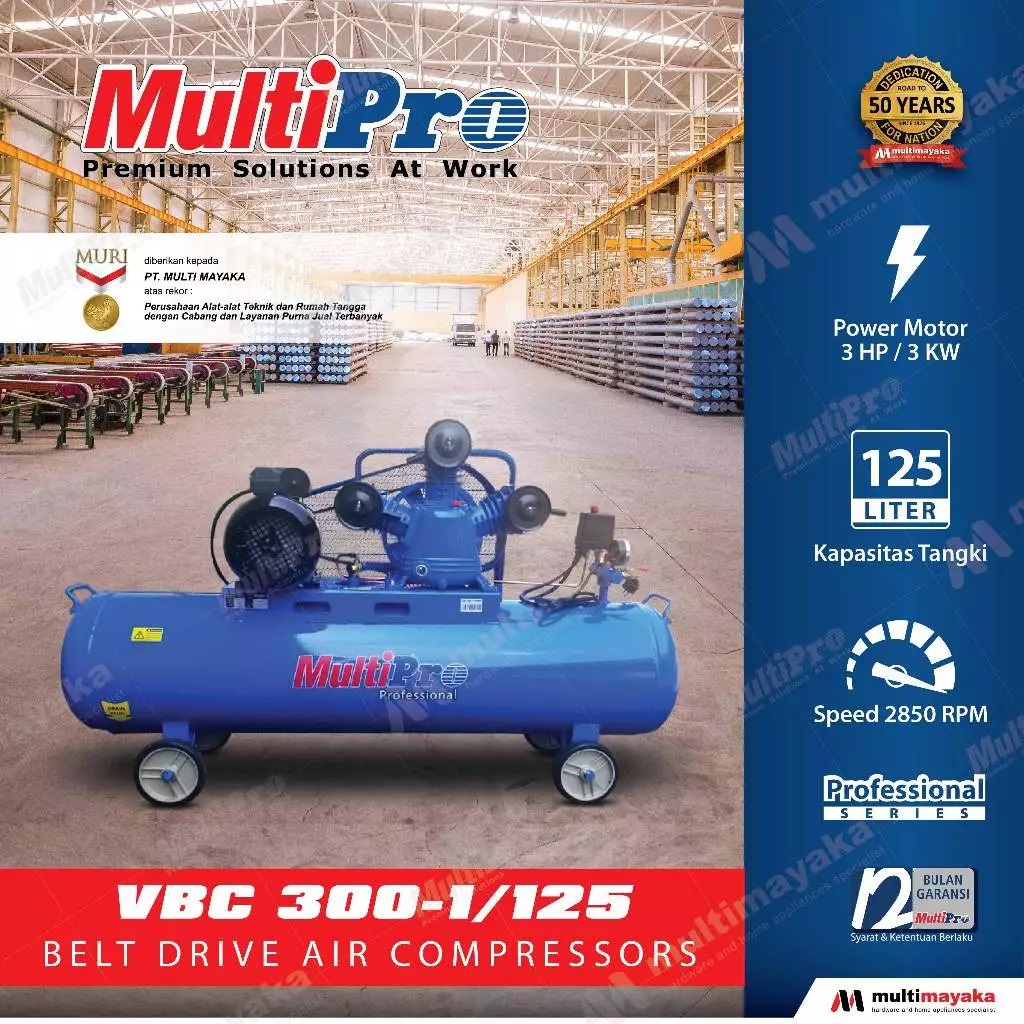 MultiPro Kompresor Angin 8 Bar VBC 300-1/125 Belt Drive 125L Air Compressor Industrial