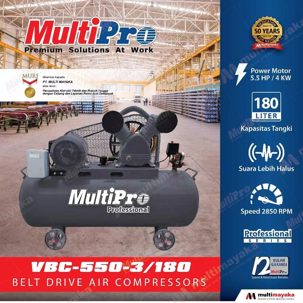 MultiPro Kompresor Angin 180 Liter | Air Compressor 10 Bar Belt Drive VBC 550-3/180 Garansi Resmi 1 Tahun