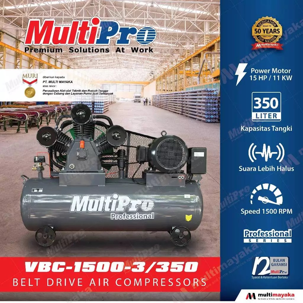 MultiPro Kompresor Angin 15 HP Belt Driver 350L Air Compressor Profesional Garansi 1 Tahun VBC 1500-3/350