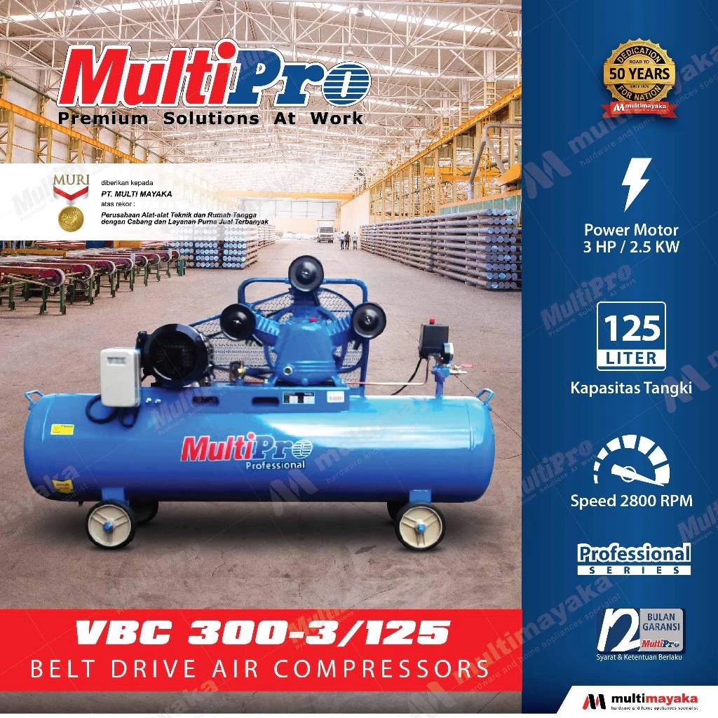 MultiPro Kompresor Angin Belt Drive Air Compressor Kapasitas 125 L VBC 300-3/125 Garansi Resmi 1 Tahun