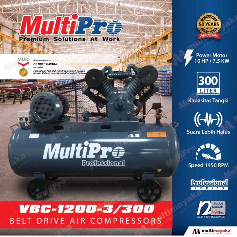 MultiPro Kompresor Angin Industri Heavy Duty Belt Driver 10 HP 300L 12 Bar Garansi 1 Tahun VBC 1200-3/300