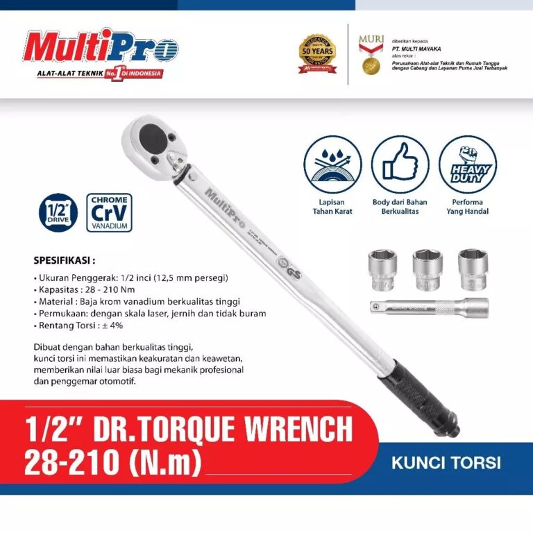 MultiPro Kunci Torsi 1/2” Torque Wrench 28–210 Nm Presisi ±4% Heavy Duty CrV