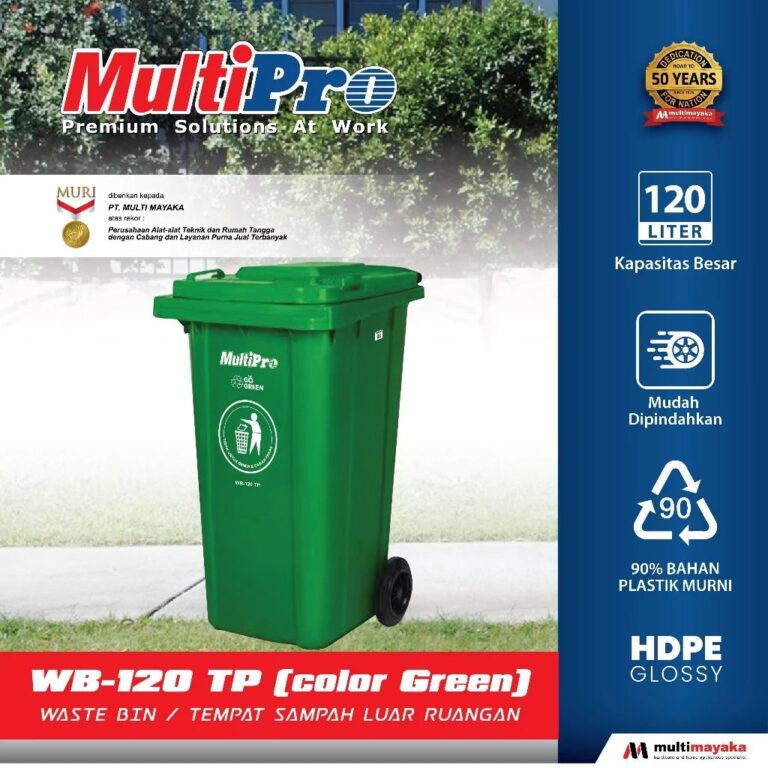 Multipro Tempat Sampah 120 Liter Hijau Waste Bin Outdoor Roda WB-120 TP Garansi Resmi 1 Tahun