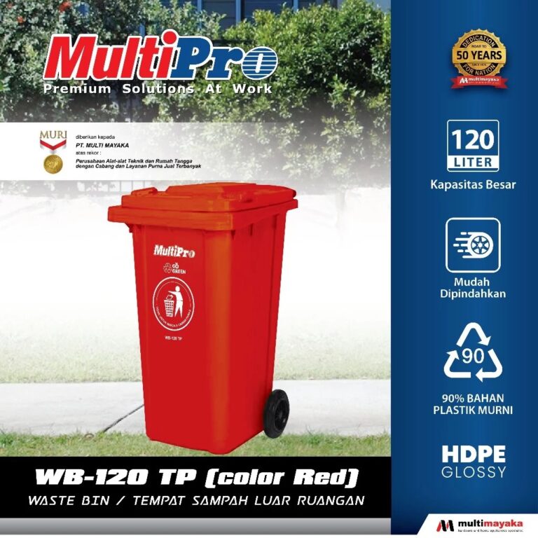 Multipro Tempat Sampah 120 Liter Merah Waste Bin Outdoor Roda WB-120 TP Garansi Resmi 1 Tahun