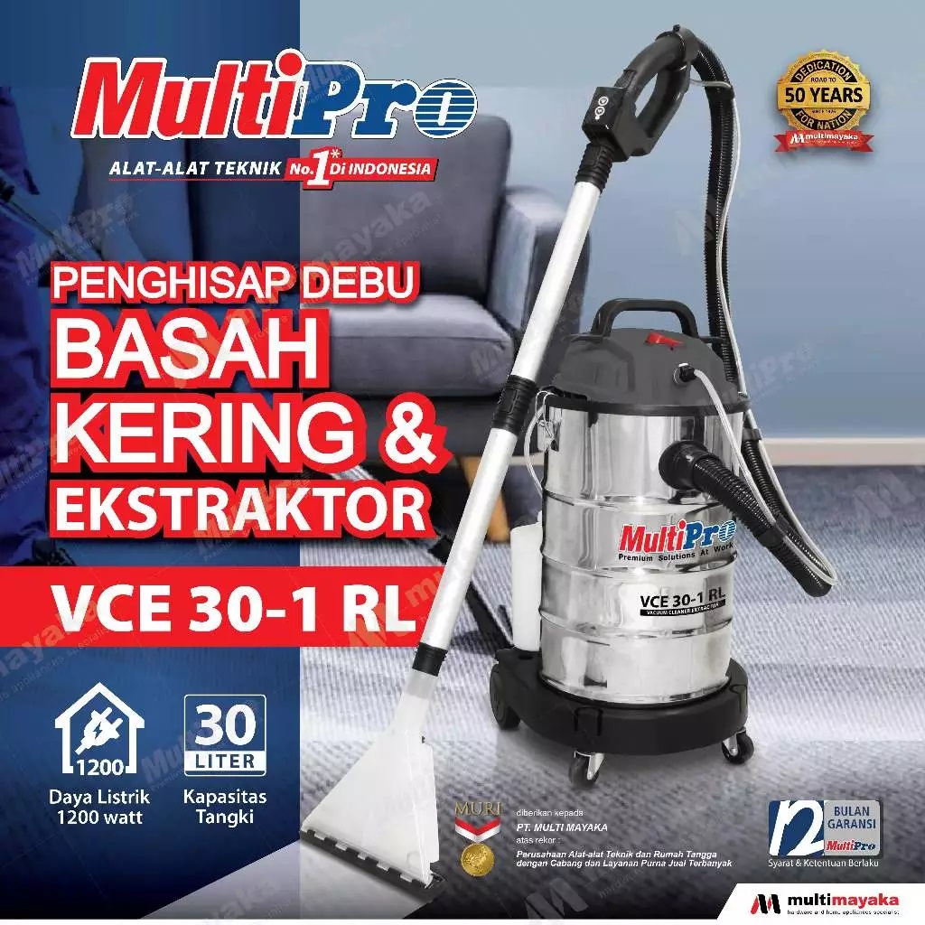 MultiPro Vacuum Cleaner 30 Liter Basah dan Kering + Extractor VCE 30-1 RL Garansi Resmi 1 Tahun