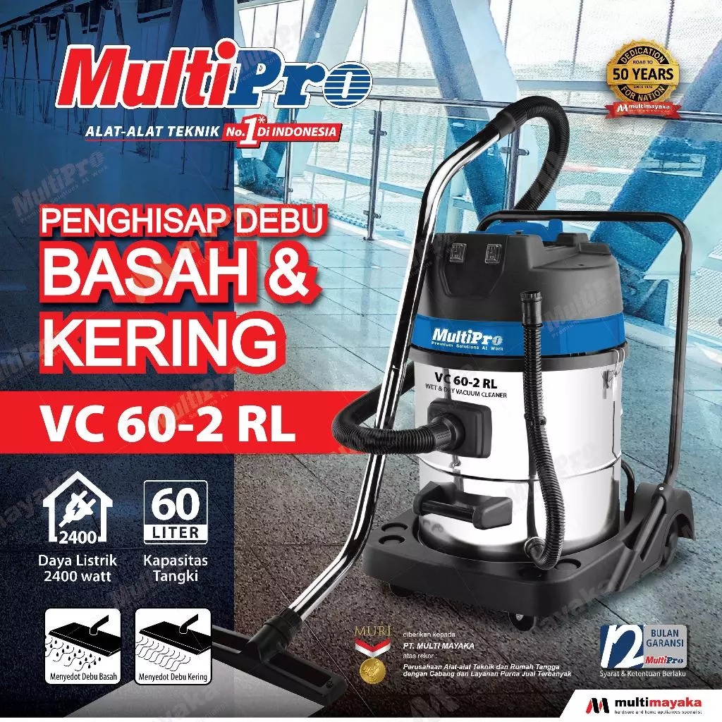 Multipro Vacuum Cleaner Penyedot Debu Basah & Kering 60 Liter Garansi 1 Tahun VC 60-2 RL