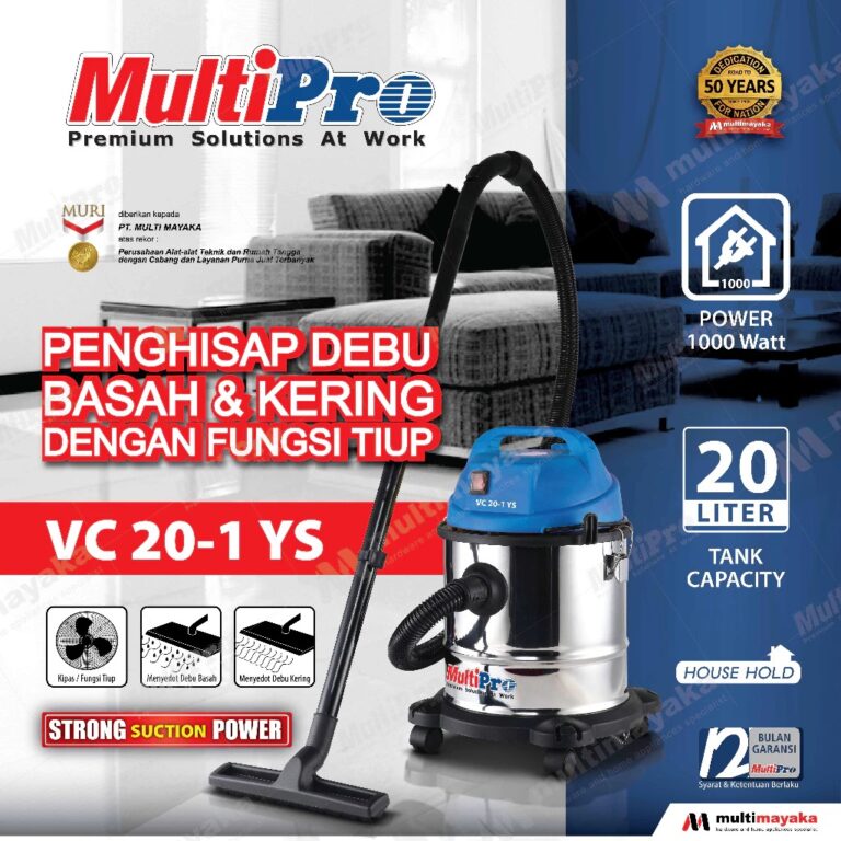 MultiPro Vacuum Cleaner Penyedot Debu Basah Kering + Blower 3 in 1 Tangki Stainless 20L Garansi 1 Tahun INA VC 20-1 YS