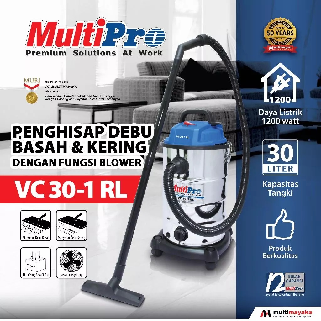 MultiPro Vacuum Cleaner Sedot Kering Basah 30 Liter dan Blower Garansi 1 Tahun VC 30-1 RL