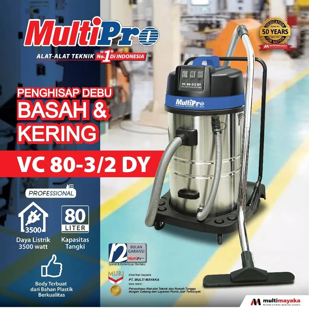 MultiPro Vacuum Cleaner Sedot Kering Basah 80 Liter dan Blower Garansi 1 Tahun VC 80-3/2 DY