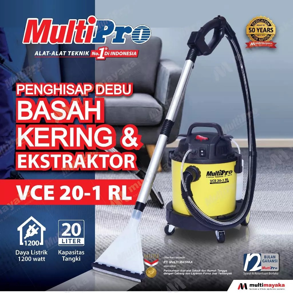 MultiPro Vacuum Cleaner Wet, Dry, dan Blower Kapasitas 20 Liter - VCE 20-1 RL- Garansi Resmi 1 Thn