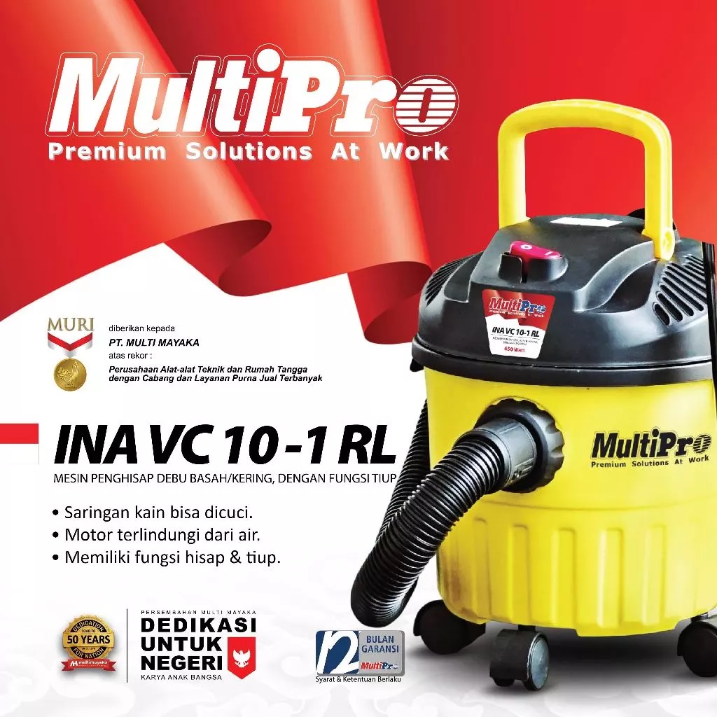 MultiPro Vacuum Cleaner INA VC 10-1 RL Penyedot Debu Basah & Kering + Blower Multifungsi - Garansi 1 Tahun