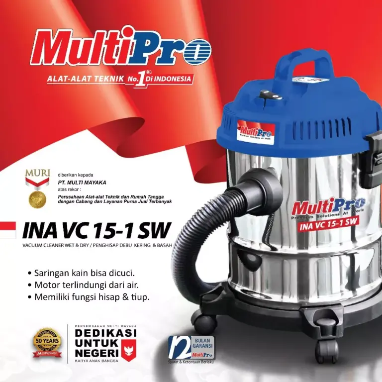 MultiPro Vacuum Cleaner INA VC 15-1 SW Mesin Penyedot Debu 15 Liter Sedot Basah Kering dan Blower