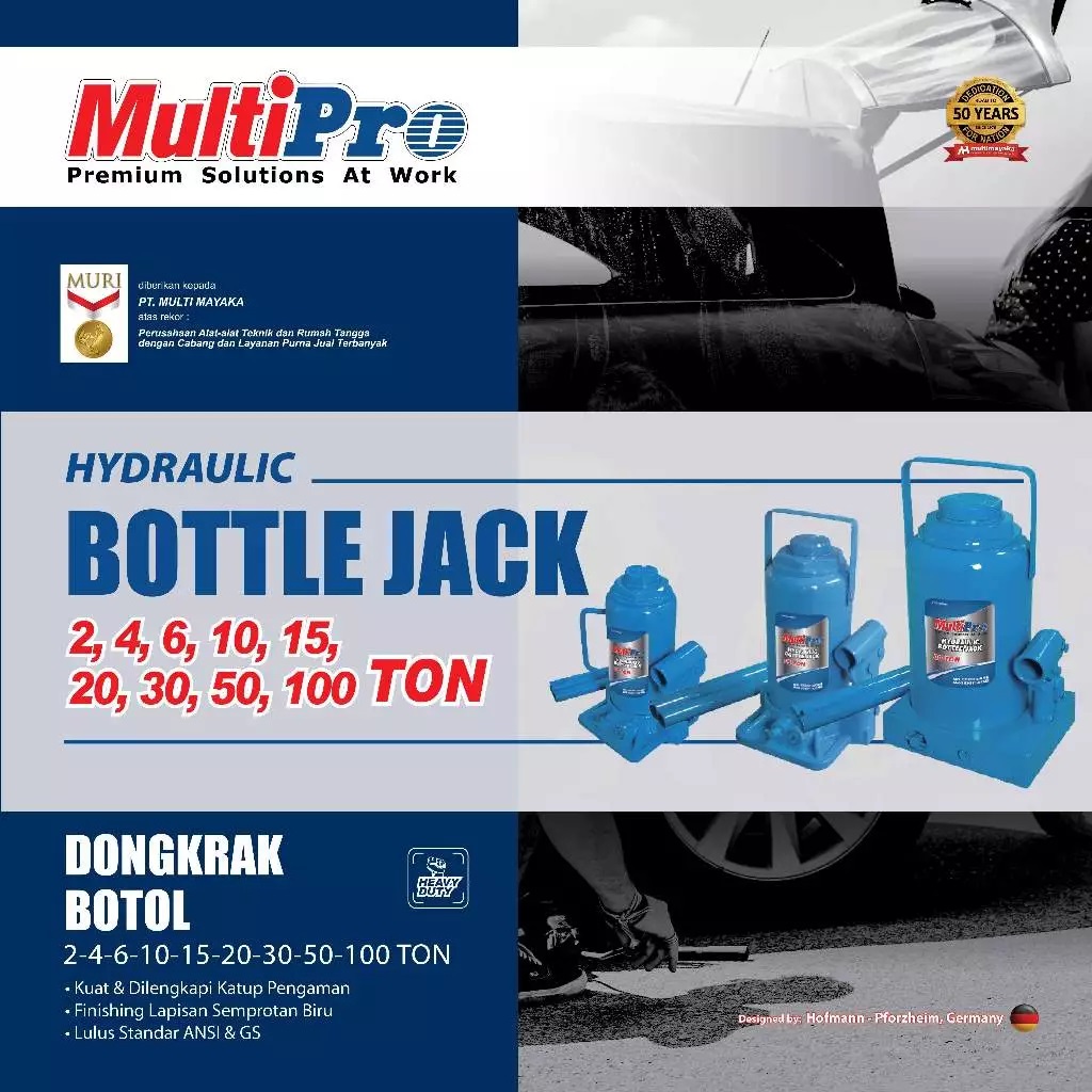 MultiPro Dongkrak Botol Bottle Jack Heavy Duty Kapasitas 10T 15T 20T 50T Dongkrak Mobil & Industri - Garansi 1 Tahun