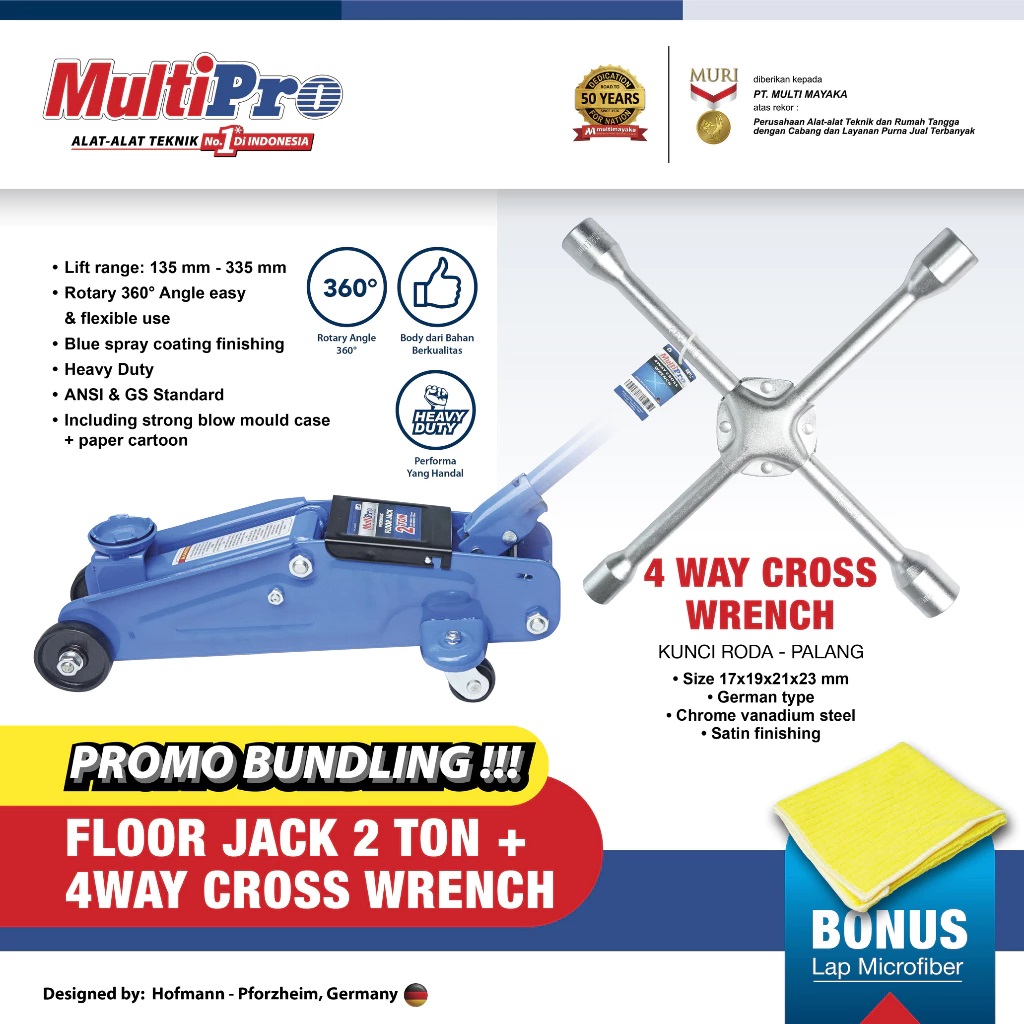 MultiPro - Dongkrak Buaya 2 Ton & Kunci Roda X Bundling Alat Ganti Ban Mobil Murah Berkualitas