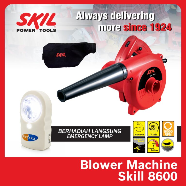 SKIL 8600 Blower 600W Mesin Blower Udara 16.000 RPM 7 Speed Dust Bag GRATIS Emergency Lamp Mayaka EL SC-01